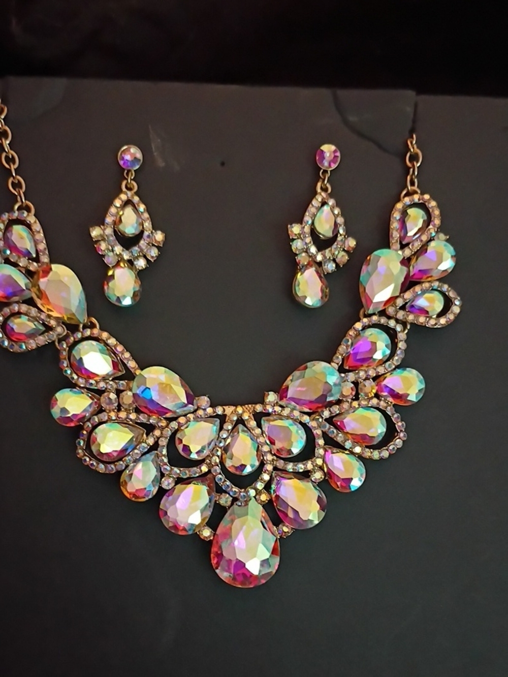 Aurora Crystal Teardrop Statement Necklace & Earrings Set